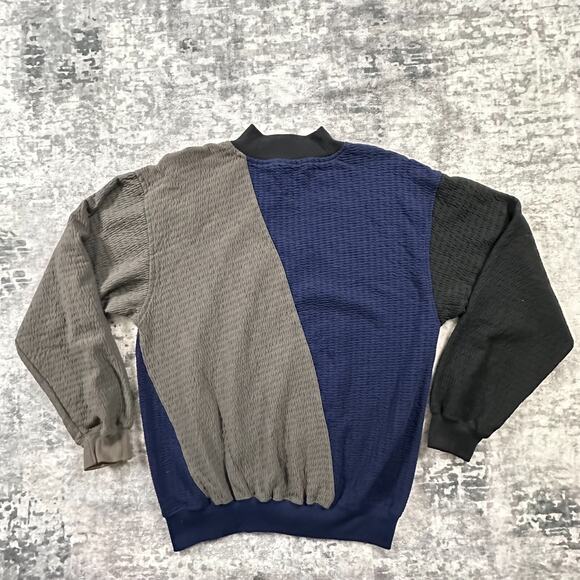 VTG 90s Imprint Sweatshirt Mens Medium Gray Colorblock Leather Patch Jumper - Picture 4 of 7